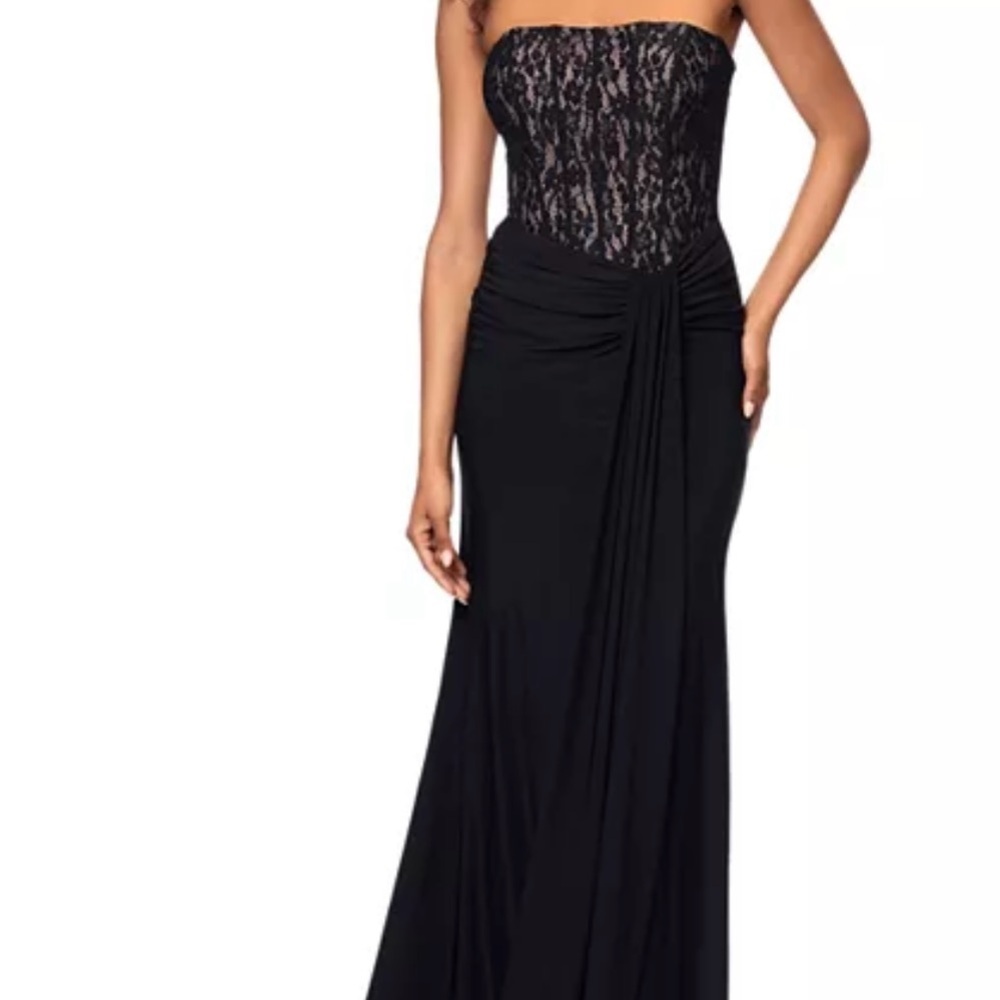 Aqua Black Lace Strapless Dress